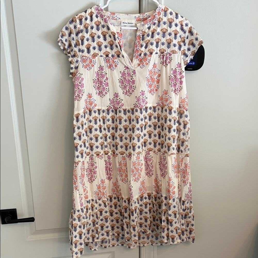 Roller Rabbit Cream Mini Dress with Pink & Orange Floral Print